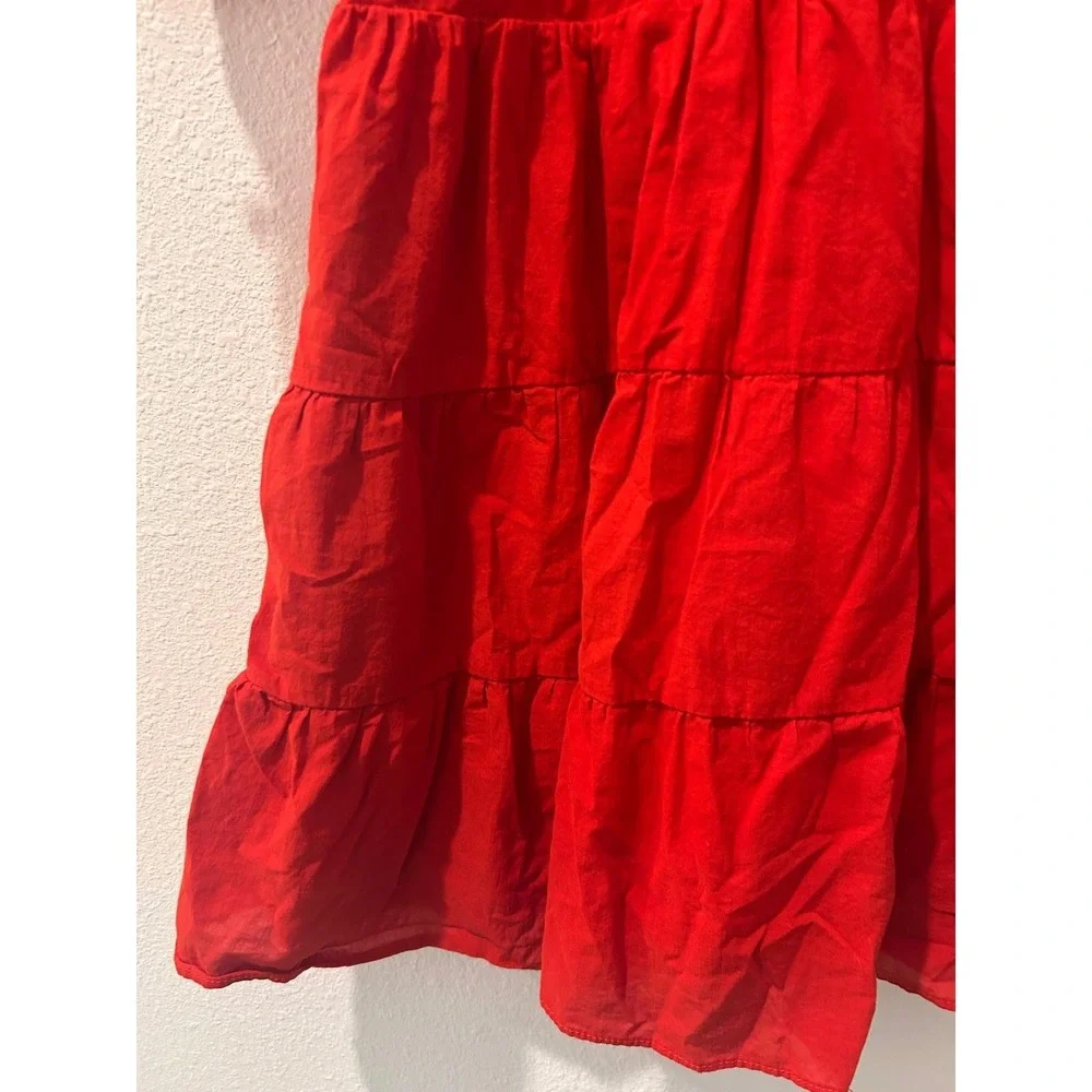 A Loves Girls Red Tiered Pintuck Button Front Puff Sleeve Dress Medium